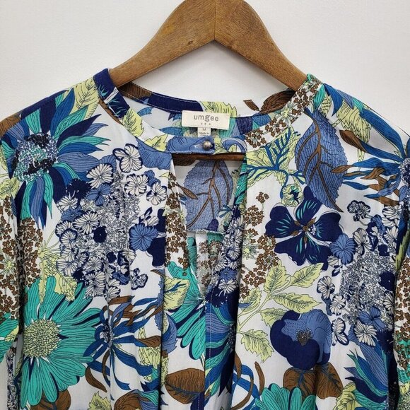 Umgee Womens Boho Floral Tunic Dress Size M Multicolor Bell Sleeve Keyhole Neck - Picture 8 of 14